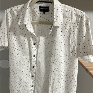 Kenneth Cole New York White Button Down Shirt with Subtle Pattern
